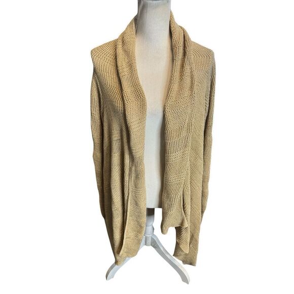 Lauren Ralph Lauren Metallic Gold Cardigan Sweater Linen Blnd Asymmetric Sz L XL - Picture 1 of 9